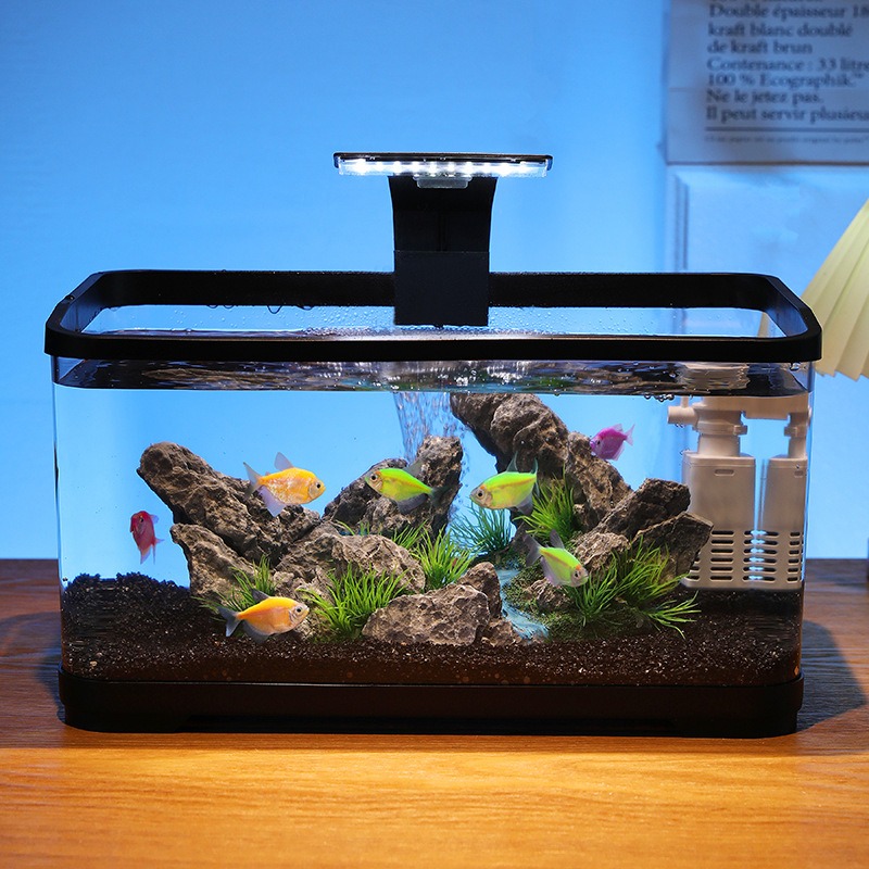 Fish Aquarium Home - Desktop-Aquarium mit Zirkulationsfilter, geräuscharmes ökologisches Aquarium,